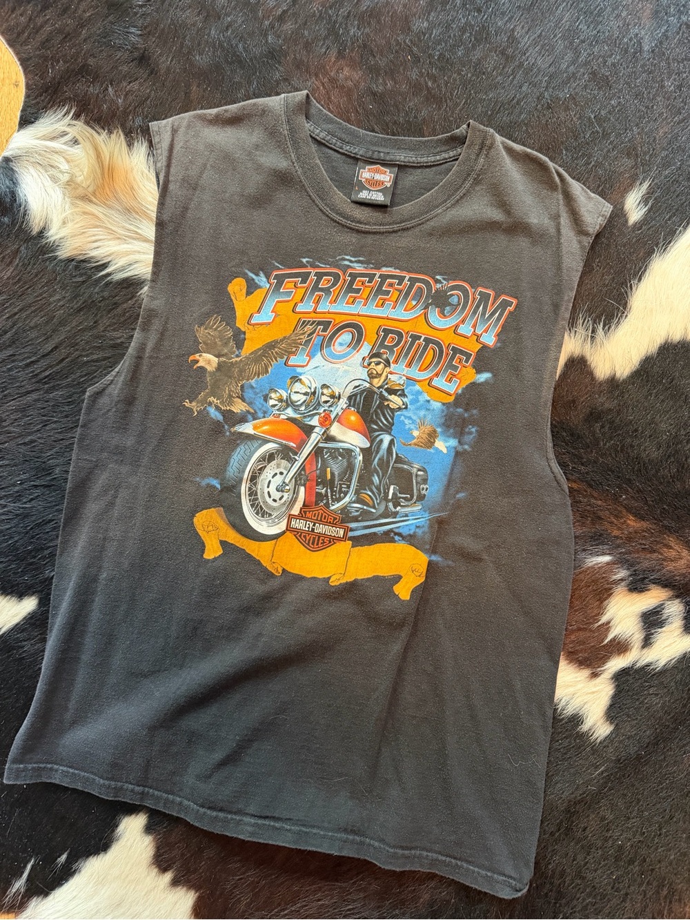 Harley-Davidson Black Tee with Orange and Blue Graphic